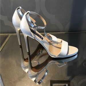 Steve Madden White T-Strap Stiletto Sandals